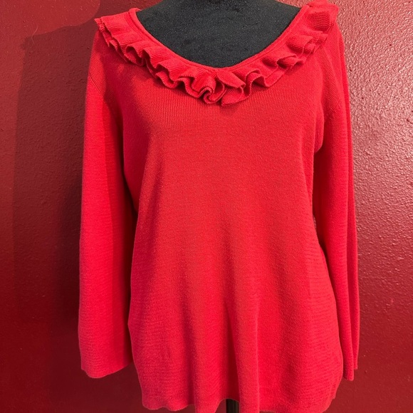 Coldwater Creek Red Ruffle Neck Sweater, Size L - Picture 1 of 11